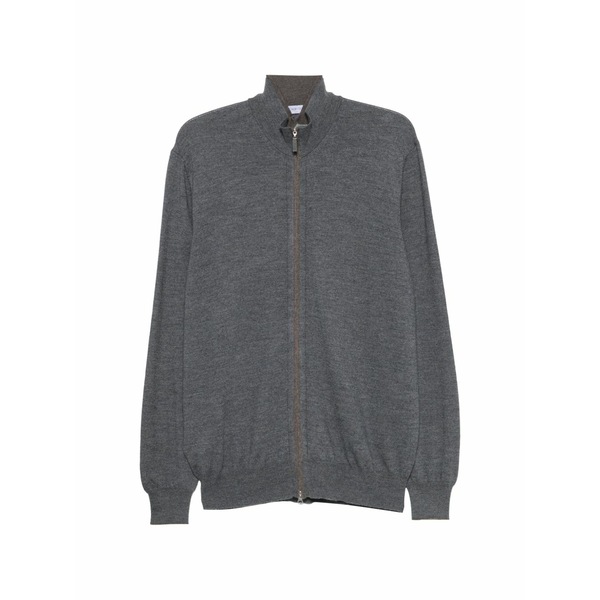 グランサッソ メンズ カーディガン アウター Zip-up wool cardigan Grey|asty