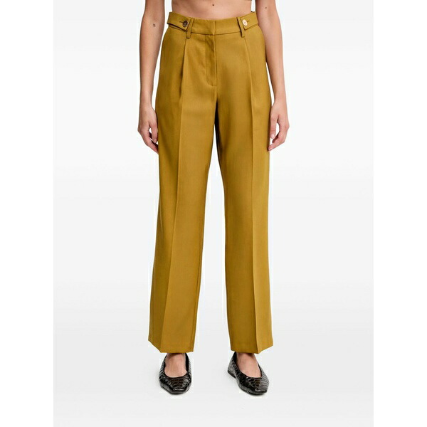 モーガンレーン レディース カジュアルパンツ ボトムス Button-detail pleated trousers Yellow｜asty