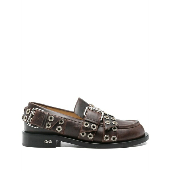マッハ アンド マッハ レディース スリッポン・ローファー シューズ Buckle-belt leather loafers Brown|asty