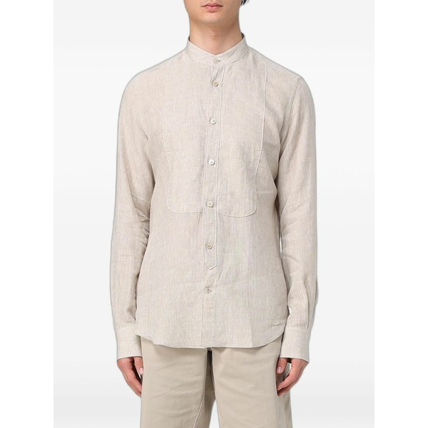 イレブンティ メンズ シャツ トップス Bib-detail band-collar shirt Neutrals|asty