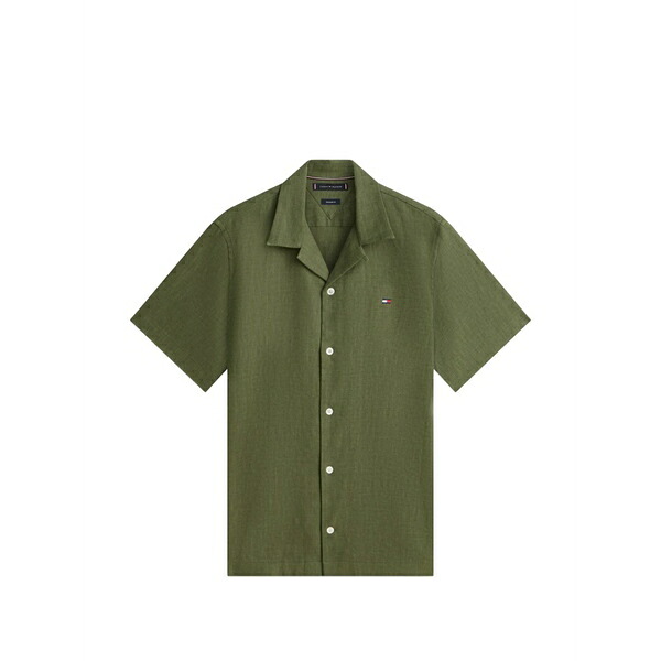 トミー ヒルフィガー メンズ シャツ トップス Short-sleeve logo-patch shirt Green|asty
