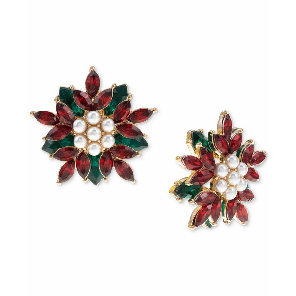 チャータークラブ レディース ピアス イヤリング アクセサリー Gold-Tone Mixed Stone Imitation Pearl  Yuletide Poinsettia Button Earrings, Created for Macy's Multi 【売れ筋】