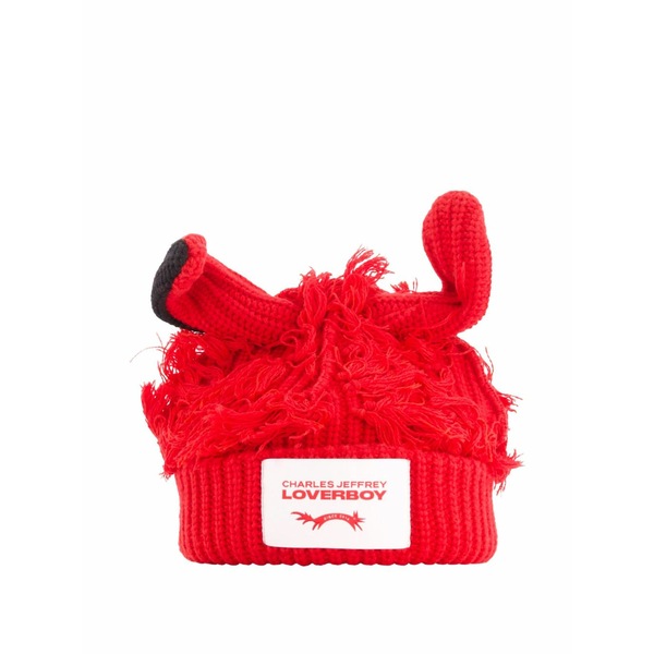 プリンスチャールズ島・ジェフリー メンズ 鳥打ち帽 付属物 Shaggy-ears ribbed hat Red