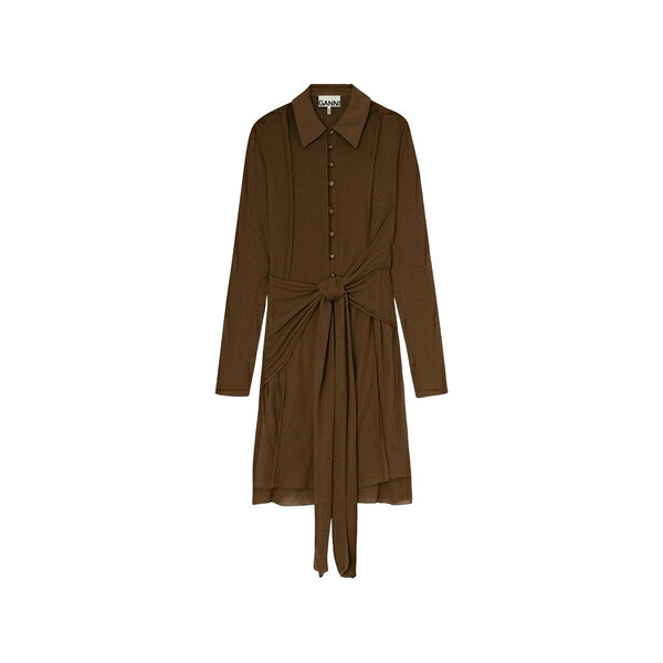 ガニー レディース ワンピース トップス Knot detail buttoned midi dress Brown|asty