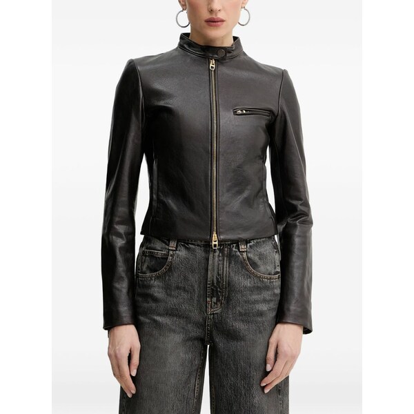 為損ない シックスティ レディース 上衣＆上衣 アウター Zipped leather jacket Brown