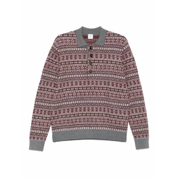 イレブンティ メンズ ポロシャツ トップス Long-sleeved intarsia-knit polo shirt Red|asty