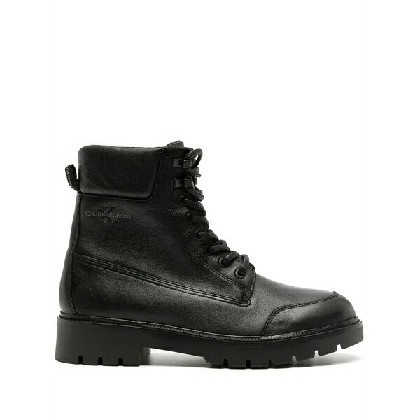 カルバンクライン メンズ ブーツ シューズ Logo-patch leather ankle boots Black