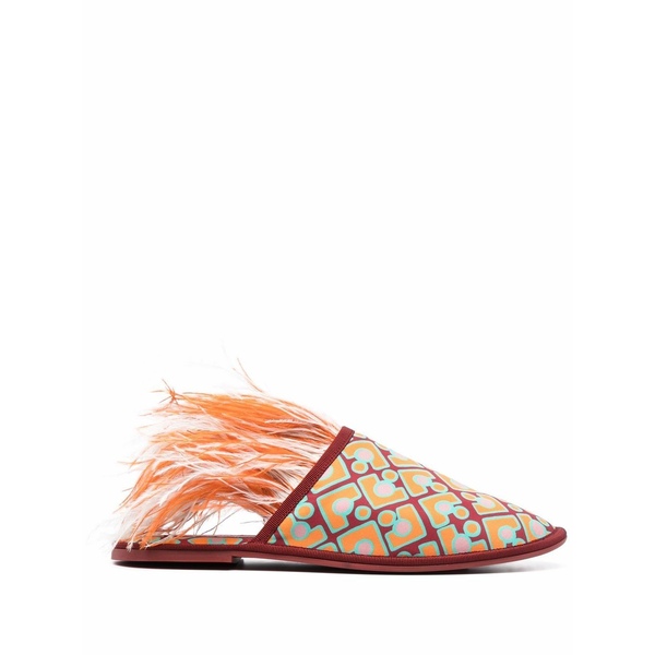 ラ・ダブル・ジェイ レディース サンダル シューズ Boudoir feather-trim slippers Red｜asty