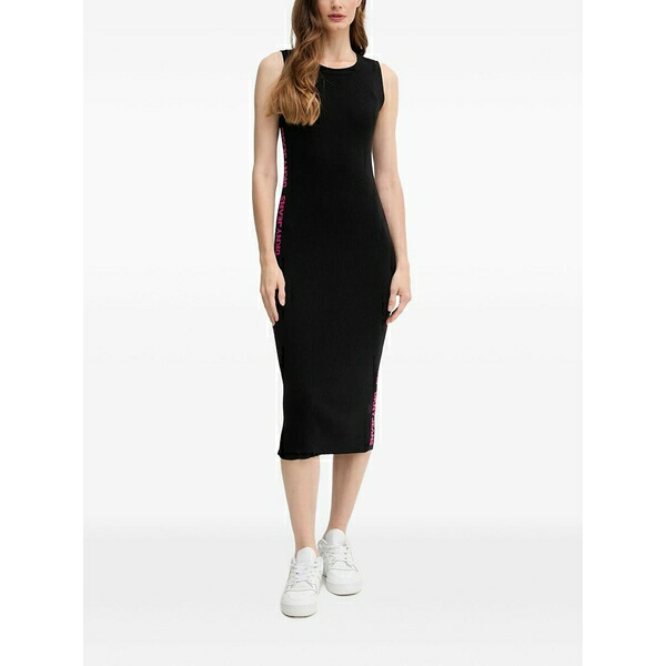 ダナ キャラン ニューヨーク レディース ワンピース トップス Ribbed text-detail midi dress Black|asty