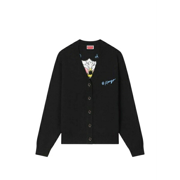 ケンゾー レディース カーディガン アウター Wild tiger buttoned cardigan Black｜asty