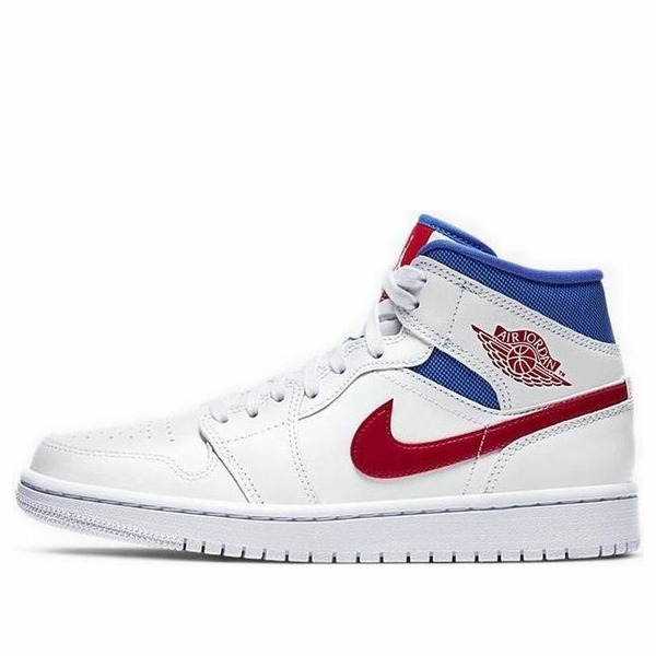 Air Jordan ジョーダン レディース スニーカー White/Univ Red-Game Royal 【(WMNS) Air Jordan 1 Mid 'USA' BQ6472-164】 サイズ US_6(23.0cm)|asty