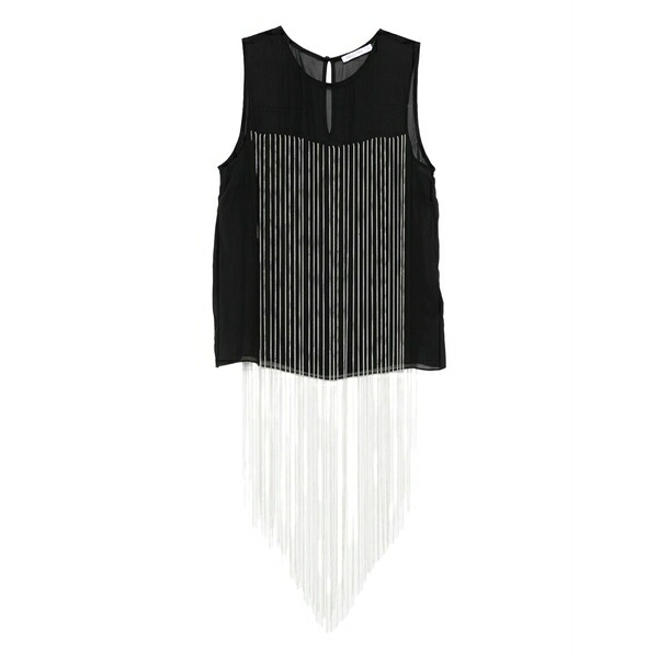 パトリツィア ペペ レディース ティーシャツ トップス Sheer-panel fringed top Black