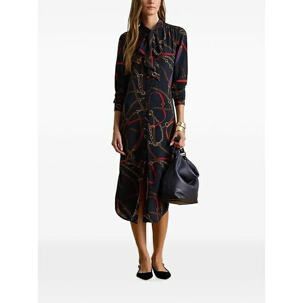 ラルフローレン レディース 衣装 トップス Chain print tie neck MIDI dress Blue