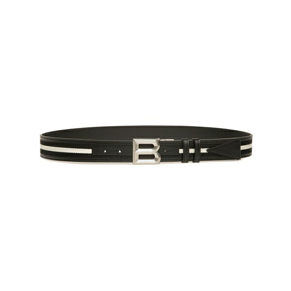 バリー メンズ ベルト アクセサリー B-logo striped belt Black｜asty