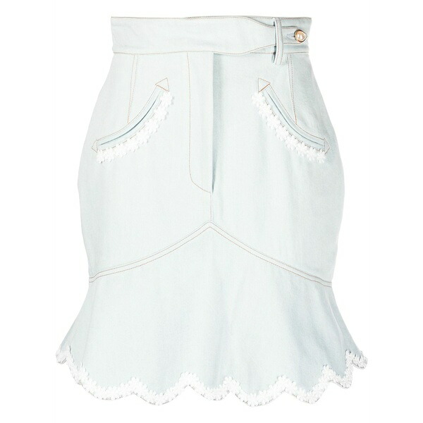 カサブランカ レディース スコート ボトムス Floral-embroidered denim peplum skirt Blue
