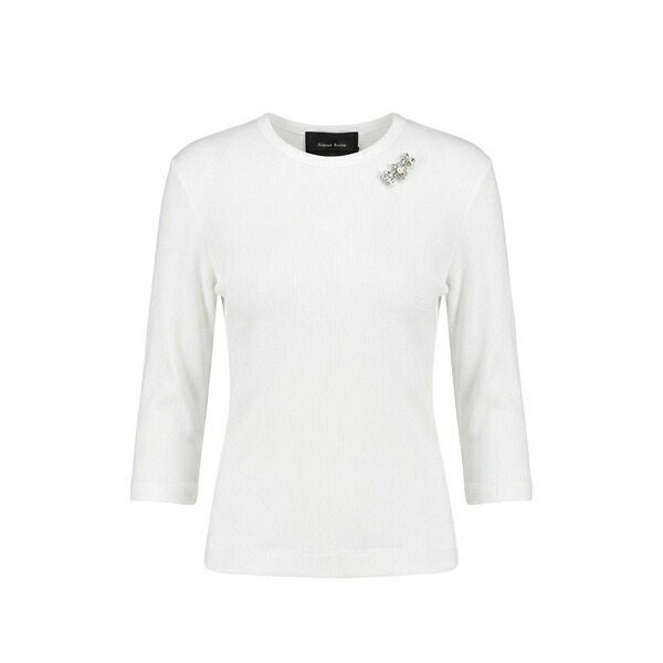 シモーネ・ロシャ レディース ティーシャツ トップス Crystal-embellished ribbed t-shirt White