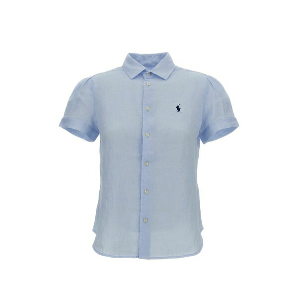 ラルフローレン レディース プルオーバー トップス Embroidered-logo short-sleeved shirt Blue