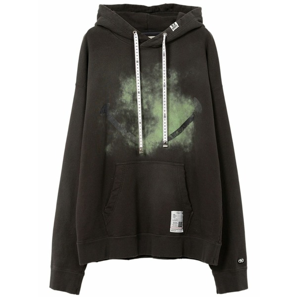 ミハラヤスヒロ メンズ パーカー・スウェットシャツ アウター Smiely face-print distressed hoodie Black