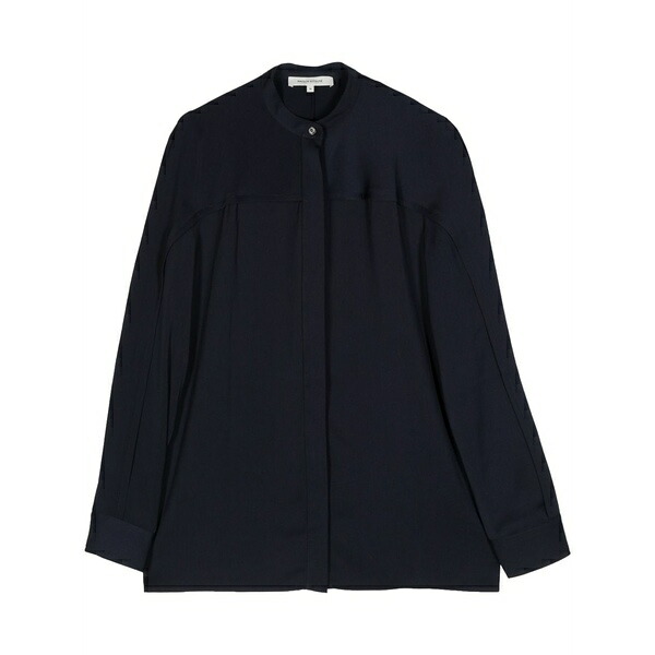 棲み家 稲荷 レディース ティーシャツ トップス Pleat-detail collarless shirt Blue