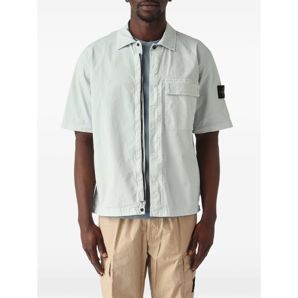 ストーンアイランド メンズ ジャケット＆ブルゾン アウター Logo-patch zip-up shirt Blue｜asty
