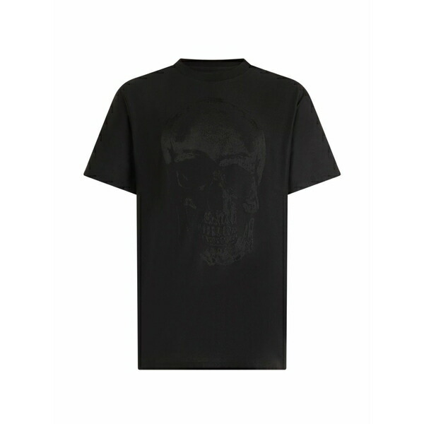 フィリップ飾り気のない メンズ ティーシャツ トップス Jacquard skull round neck t-shirt Black