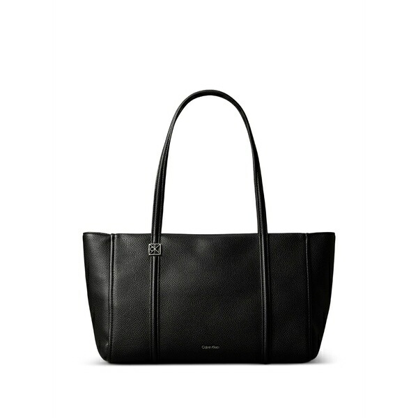 カルバンクライン レディース トートバッグ バッグ Logo-plaque pebbled tote bag Black｜asty