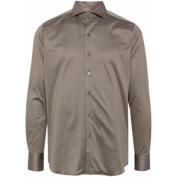 カナーリ メンズ プルオーバー トップス Long-sleeve cotton shirt Brown