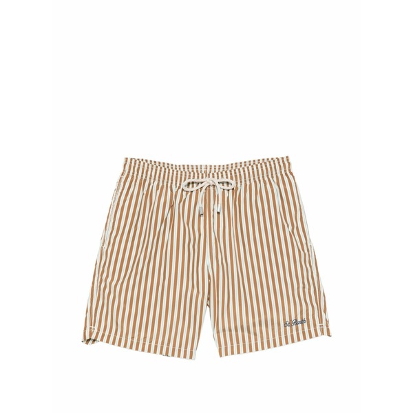エムシーツーセイントバース メンズ 心地よいズボン下 ボトムス Lighting striped drawstring swim shorts Brown