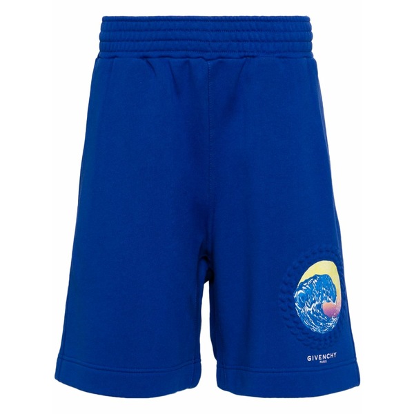 ジバンシー メンズ 心地よいズボン下 ボトムス Wave-print cotton track shorts Blue
