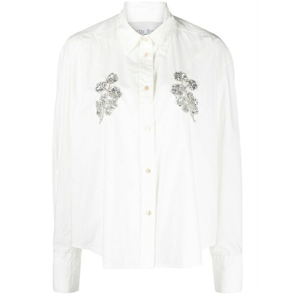 フォルテ フォルテ レディース プルオーバー トップス Floral-embellished cotton shirt White