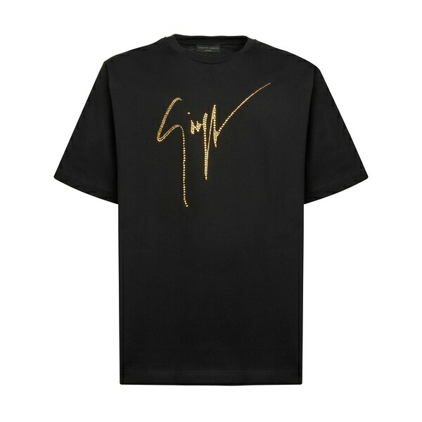 ジュゼッペザノッティ メンズ プルオーバー トップス Rhinestone-embellished logo t-shirt Black