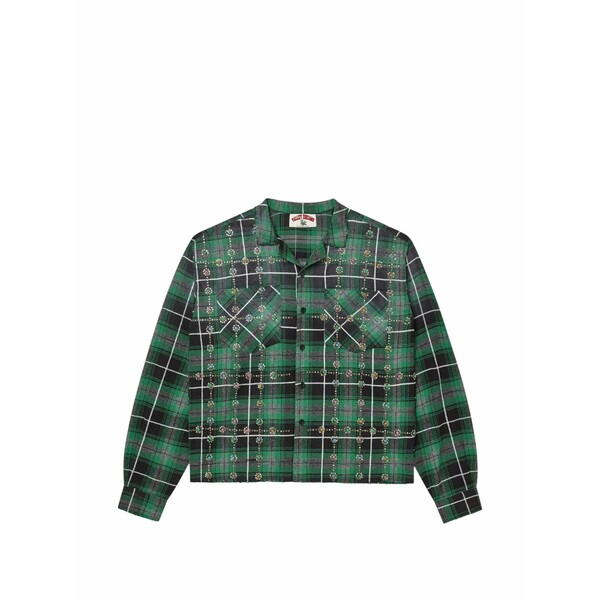 頭を覆う物 メンズ プルオーバー トップス Grinch gems checked shirt Green
