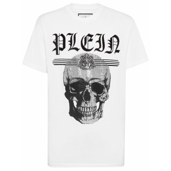 フィリップ飾り気のない メンズ ティーシャツ トップス Skull crystal-embellished t-shirt White