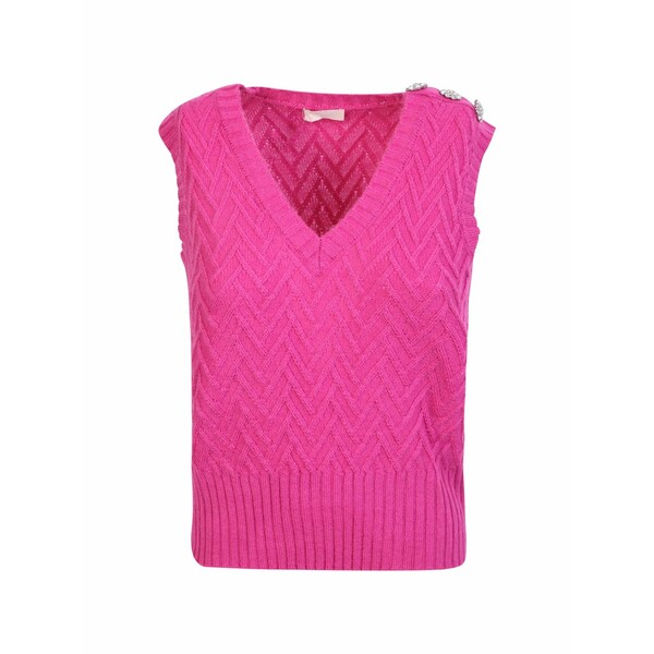 リュージョー レディース 編み物\u0026プルオーバー アウター Chevron-knit v-neck vest Pink