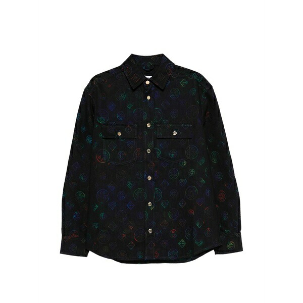 カサブランカ メンズ プルオーバー トップス Logo-pattern denim shirt Black