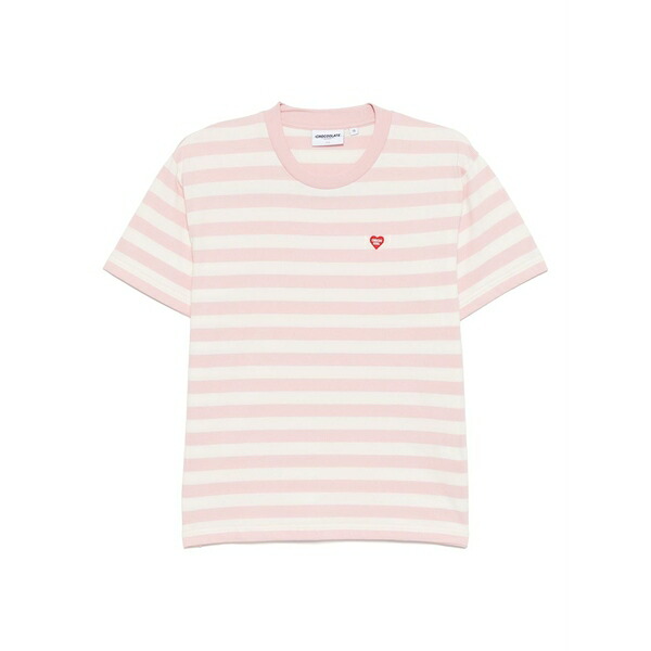 黒茶 レディース ティーシャツ トップス Striped logo t-shirt Pink