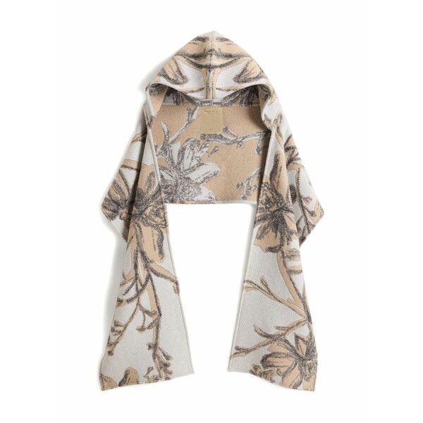 羊毛 分限者 レディース かぶり笠 佩び物 Floral-jacquard hooded cape Neutrals