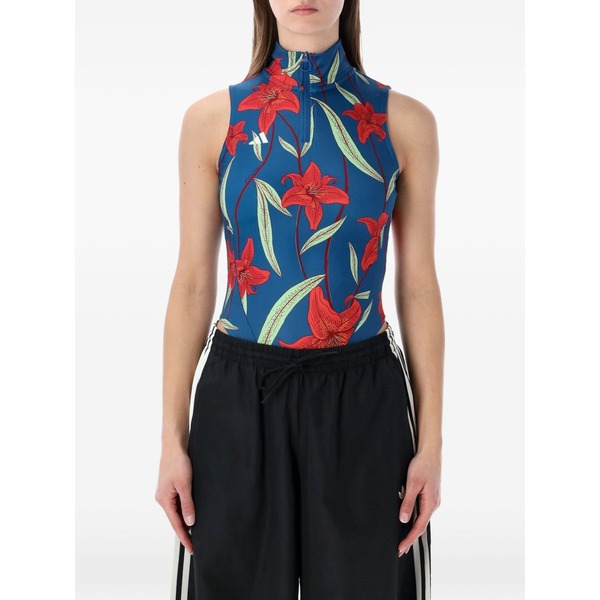 アディダス レディース カットソー トップス Floral zip bodysuit  Blue