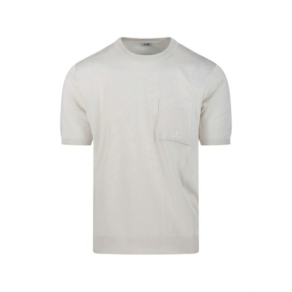 シーピーカンパニー メンズ Tシャツ トップス Logo-embroidered pocket t-shirt Neutrals｜asty
