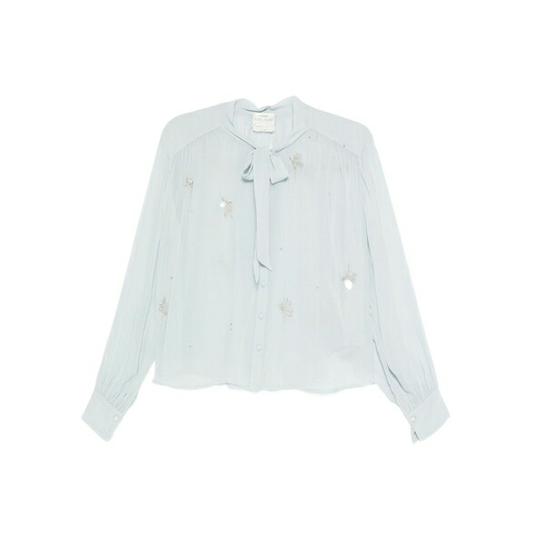 フォルテ フォルテ レディース プルオーバー トップス Crystal-embellished tie-neck shirt Blue