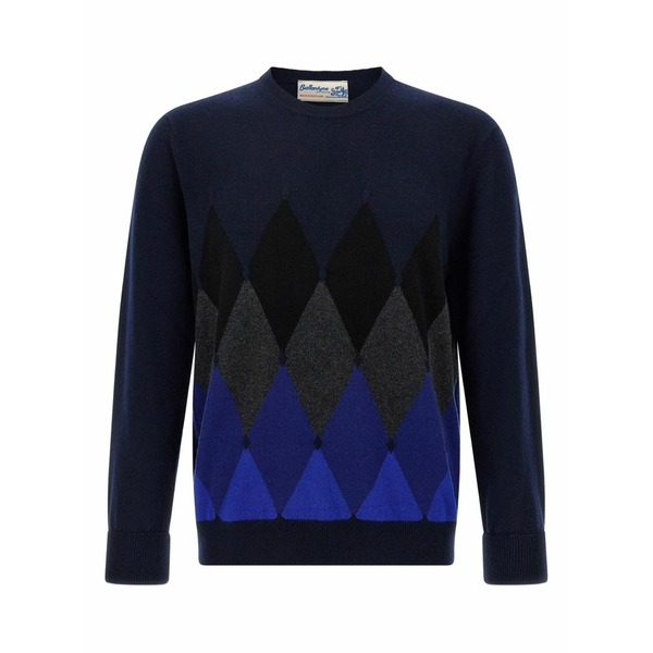 バランタイン メンズ 編み物\u0026ティーシャツ アウター Argyle-pattern cashmere sweater Blue