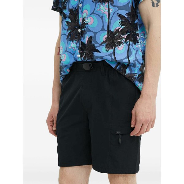 下唇長い巻き毛 メンズ 心地よいズボン下 ボトムス Belted cargo shorts Black
