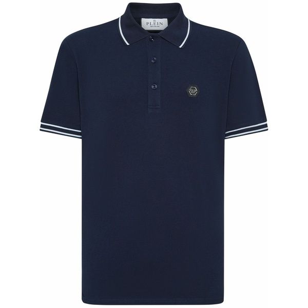 フィリップ飾り気の無い メンズ スポーツシャツ トップス Logo-appliqu￡ cotton polo shirt Blue
