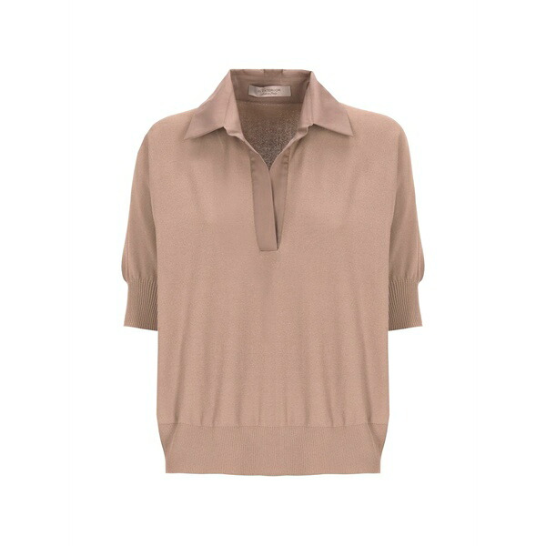 ディー・エクステリア レディース スポーツシャツ トップス Short sleeve polo shirt Brown