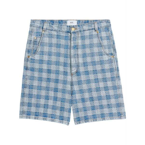 意中の女 メンズ 心地よいズボン下 ボトムス Alex checkered denim shorts Blue