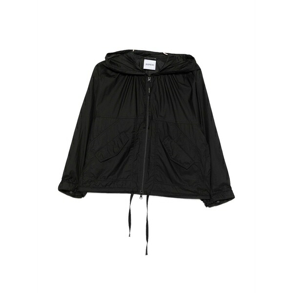 アスペジ レディース ジャケット＆ブルゾン アウター Drawstring-hem hooded coat Black｜asty