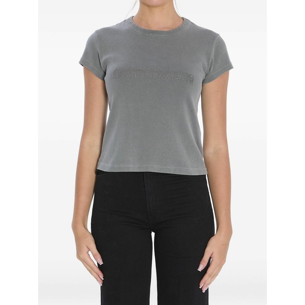アレキサンダーワン レディース プルオーバー トップス Crystal hotfix logo t-shirt Grey