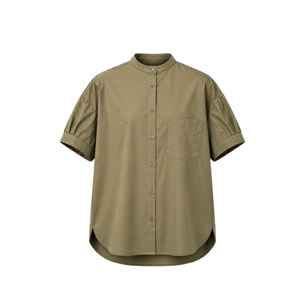 アスペジ レディース プルオーバー トップス Band-collar short-sleeve shirt Green