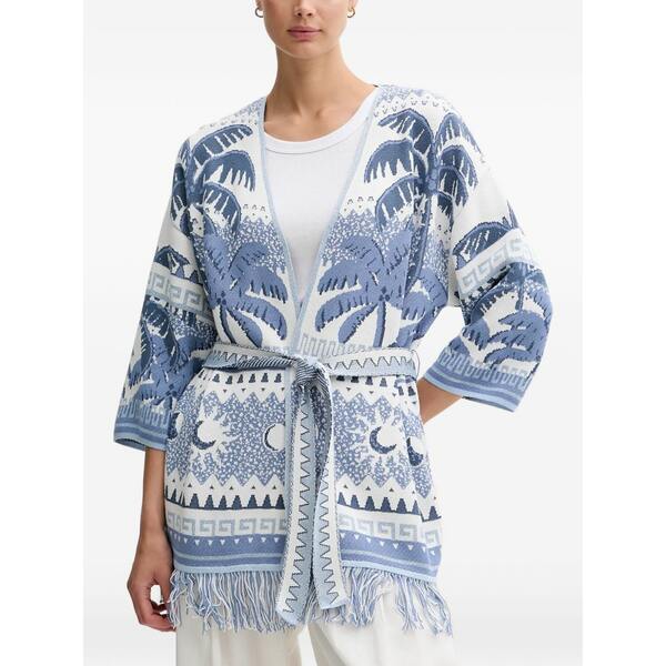 ウイ レディース ジレー アウター Fringed palm-print cardigan White