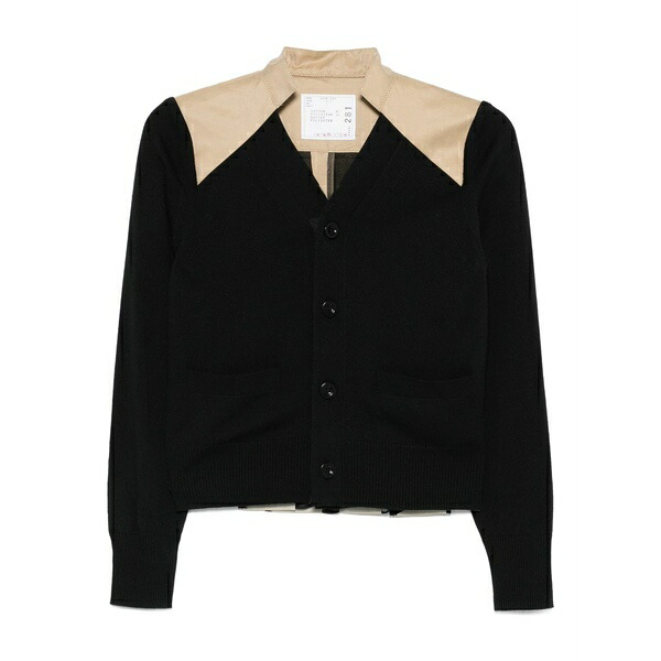 サカイ レディース 上衣＆上衣 アウター Contrast-panel gabardine cardigan Black